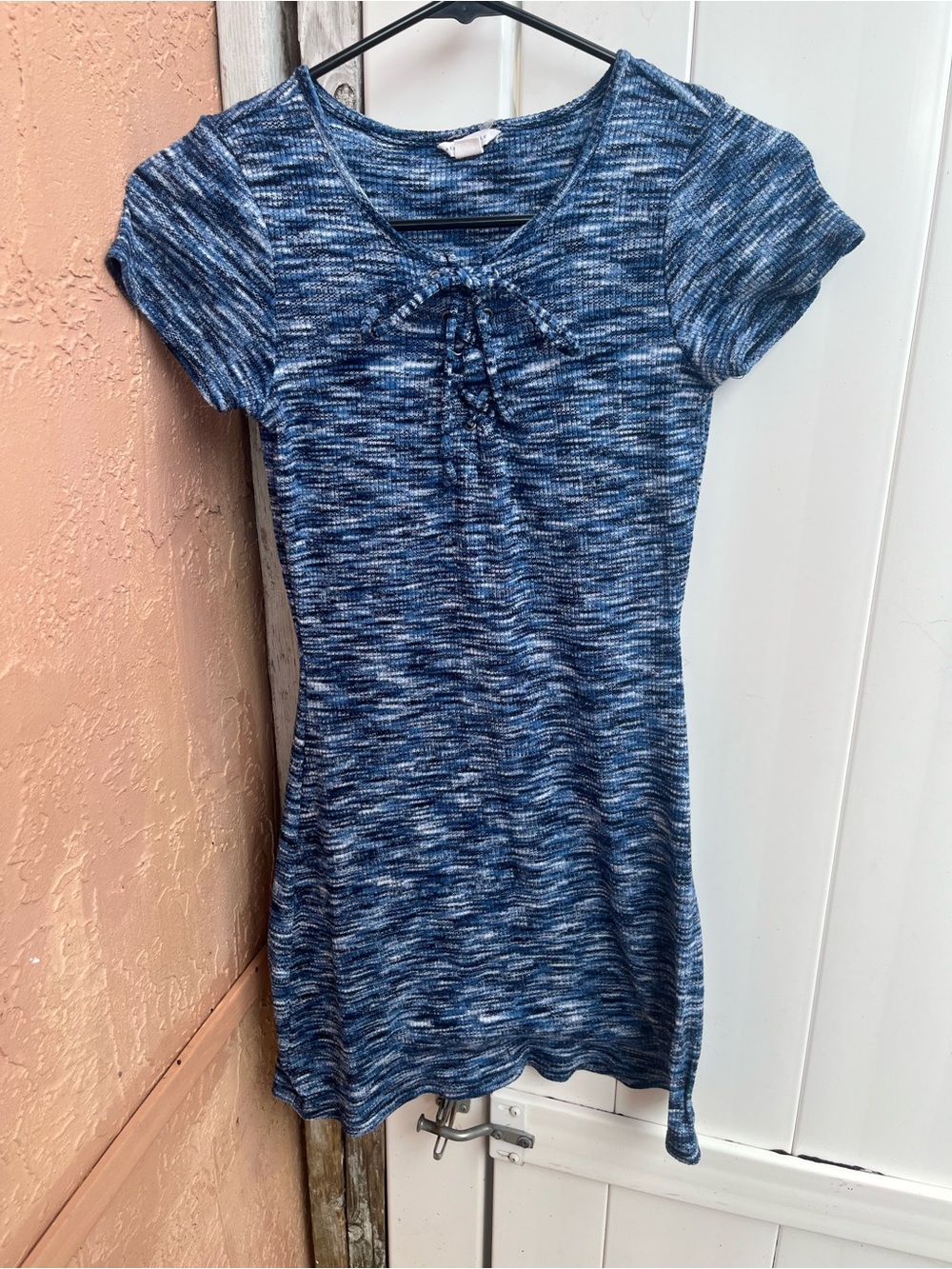 Aeropostale Y2K blue marled knit dress with a lace-front detail in size S
